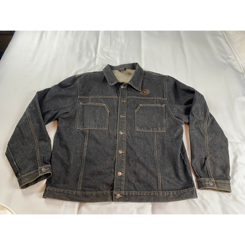 Cross Colours Denim Trucker Jacket Mens L Black Y2K Contrast Stitch CXC